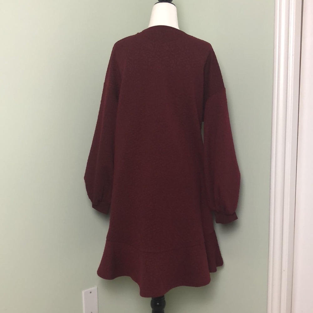 💙 S 💙 NWT Anthro Dress Wine Floral Texture Puffed Sleeves Tunic​ - Picture 2 of 10